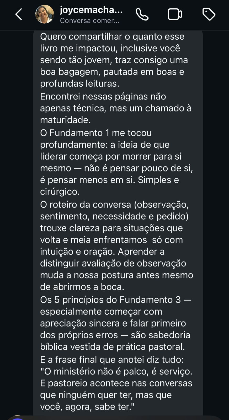 Depoimento de líder de música 3