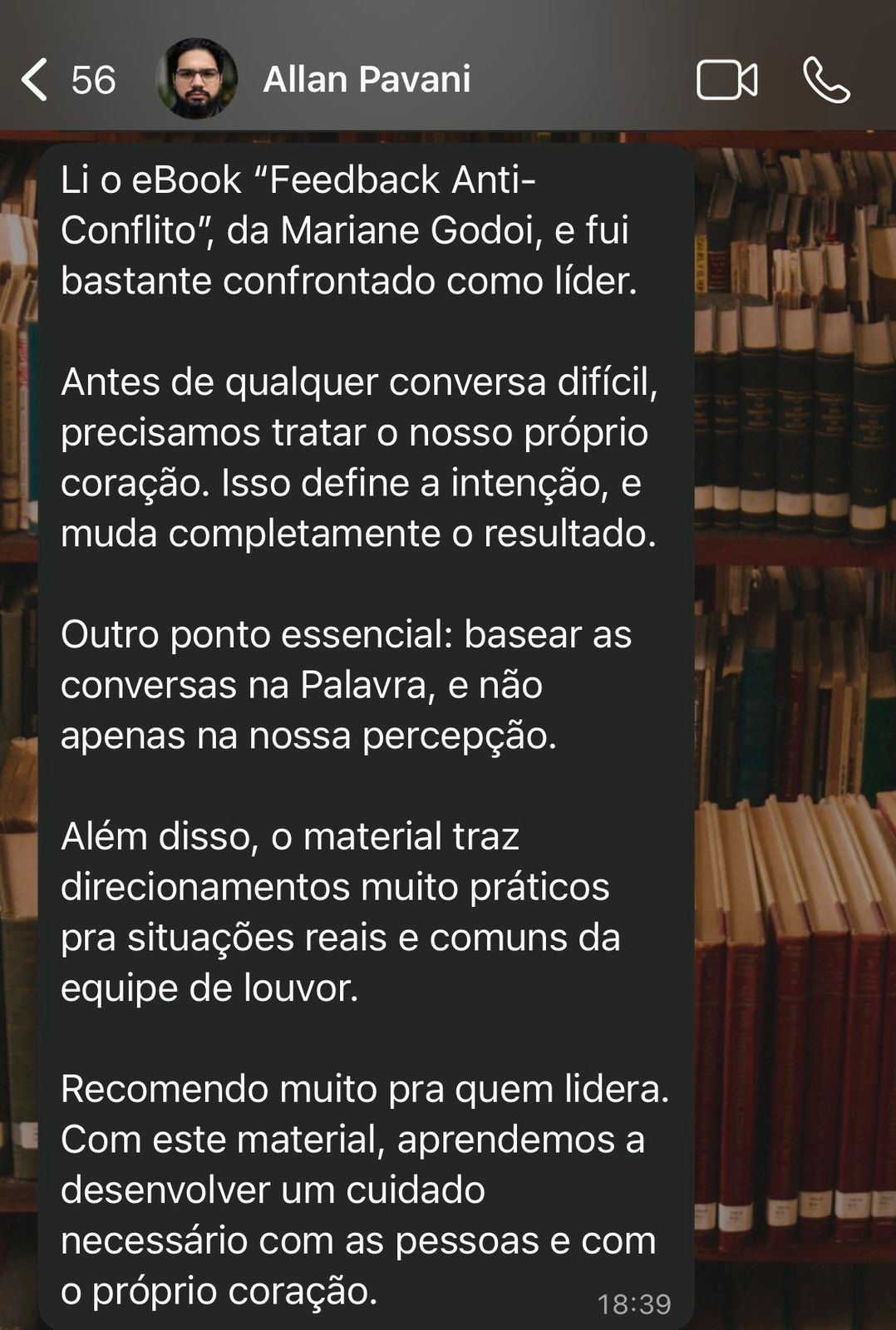 Depoimento de líder de música 1