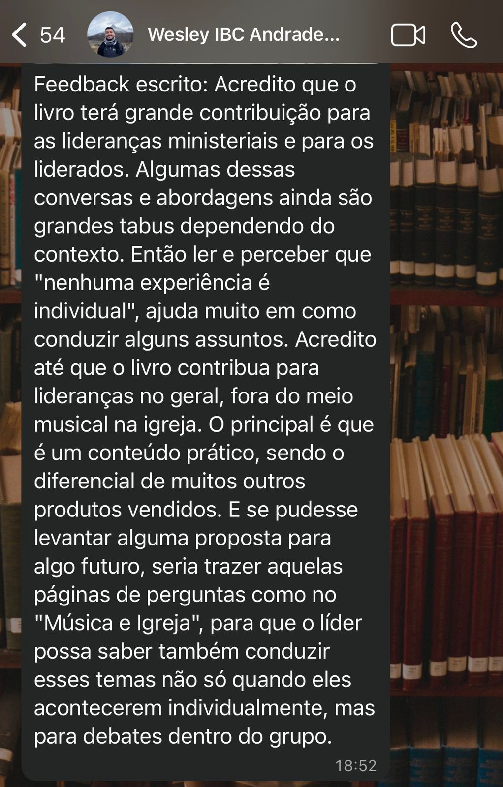 Depoimento de líder de música 5